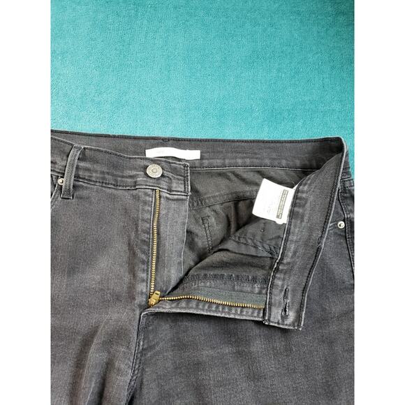Levis 505 Jeans Size 14 Womens Black Pants Ladies Mid Rise Straight Cropped - Picture 6 of 15